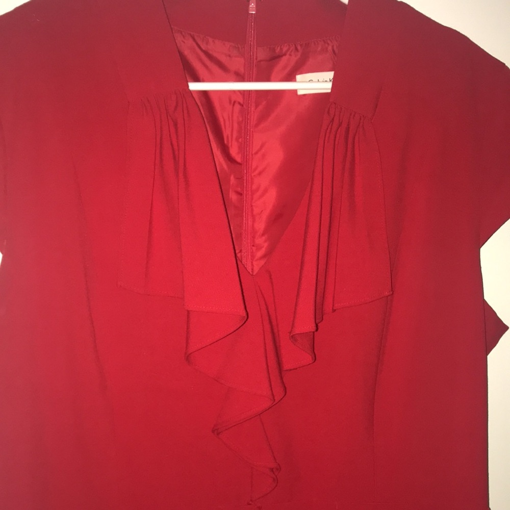 Calvin Klein Red Short Sleeve Ruffled Cocktail Dress Size 14 - Picture 2 of 4